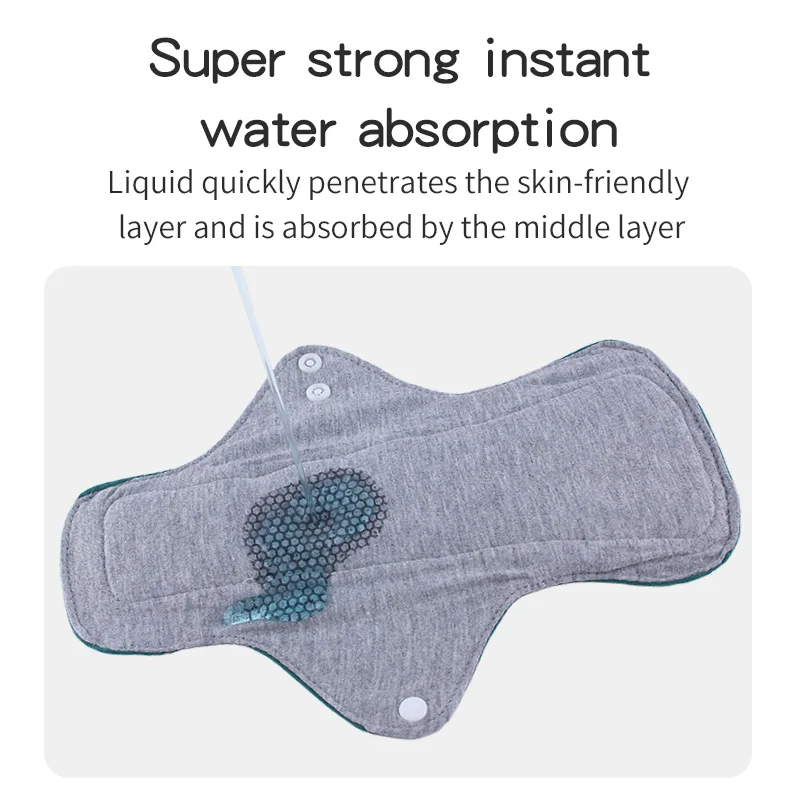 Reusable Sanitary Pad with Snap Button Closure, Quick-Absorbing & Machine Washable, Foldable, Soft & Breathable