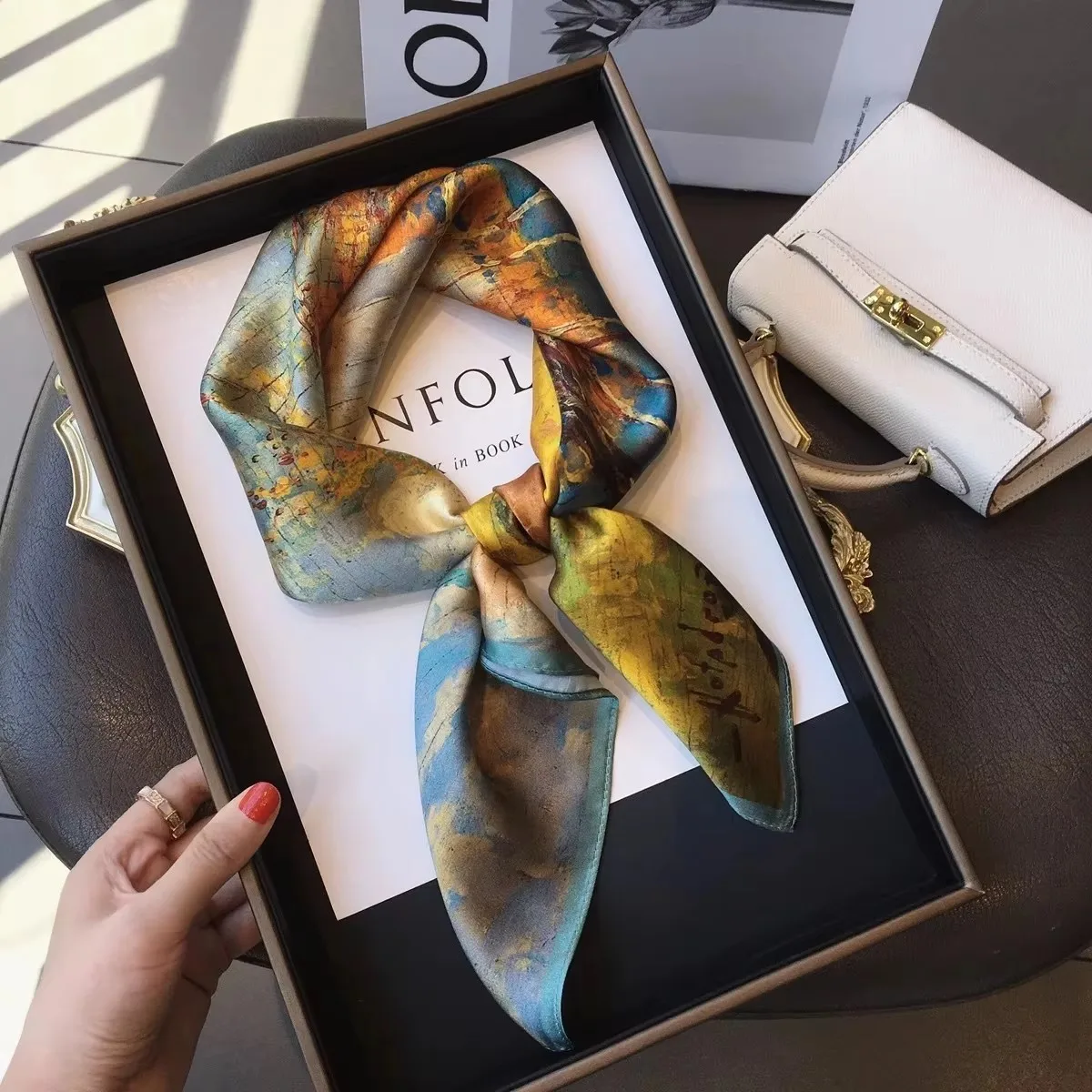 100% Natural Silk Square Scarf Women Hairband Neckerchief Wrap