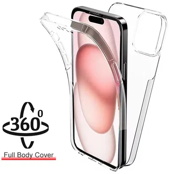 360 ° Custodia per telefono con copertura completa per iPhone 17 16 14 13 12 15 Pro Max Mini Plus Cover rigida ibrida trasparente Custodia morbida in silicone sottile