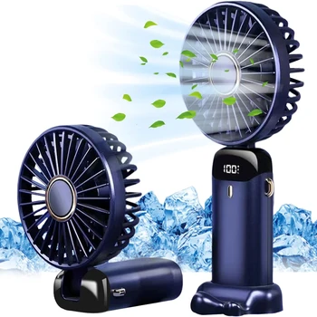 Handheld Fan,Foldable Desk Desktop Type-C Rechargeable Fans with Lanyard and Base, Mini Fan with LED Display 1
