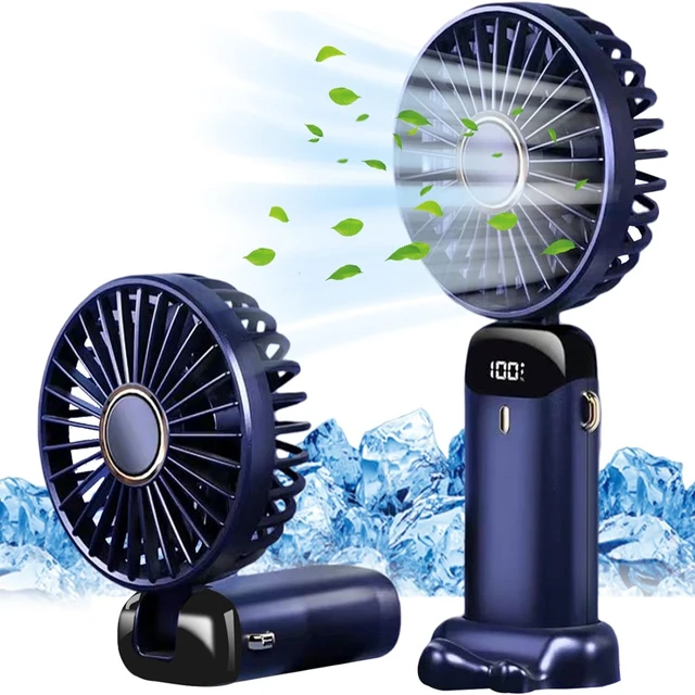Handheld Fan,Foldable Desk Desktop Type-C Rechargeable Fans with Lanyard and Base, Mini Fan with LED Display 1
