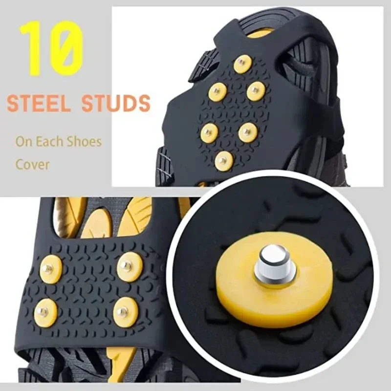 2pcs 10 Steel Studs Crampons Snow Grips Cleats for Ice and Snow Anti-Slip Rubber Traction Cleats Hiking Walking Climbing Jogging climbing crampons