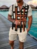 Summer Simple Retro Style Men's Zipper Collar Tracksuit Fashion Casual T-Shirt Shorts Two Piece Set Man Clothing Sweatsuit Set 2