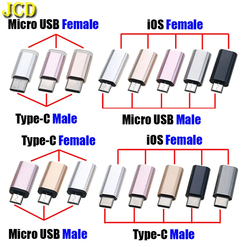 Universal Micro USB Type-C to Lightning Charging Adapter Plug