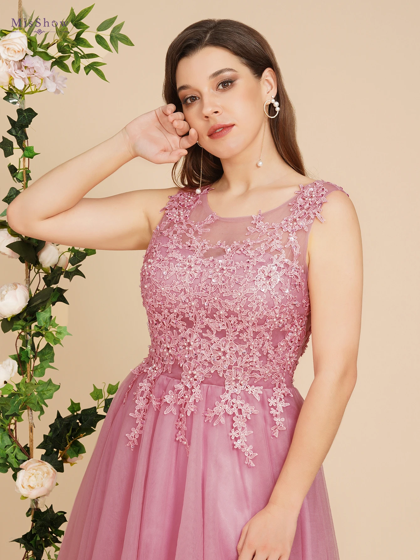 Dusty Pink A Line Short Cocktail Dreses Tulle Appliques Scoop Neck Graduation Homecoming Evening Formal Prom Party Gown Vestido