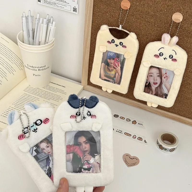 

2024 Cute chiikawa Plush card sleeve anime Huqi Usage cartoon 3-inch photo card holder Pendant Kawaii keychain Girl Gift