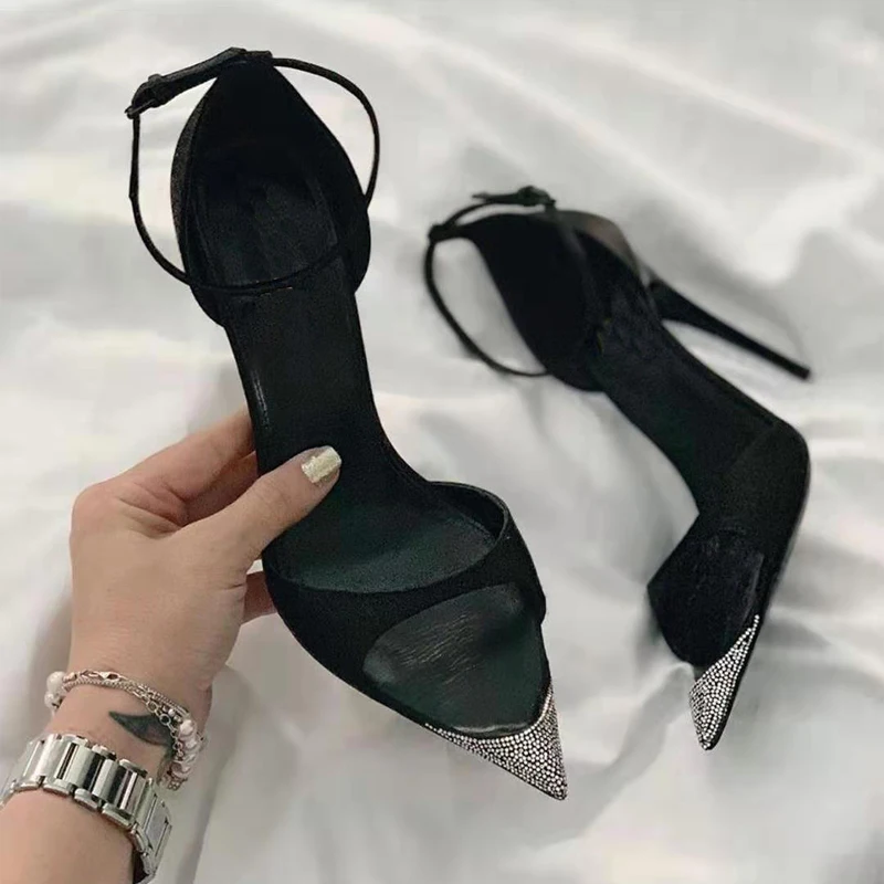 

New Rhinestone Sandals Women Pointed Toe Stiletto High Heels Women Dress Shoes Women Sandalias Female sandalias de las mujeres