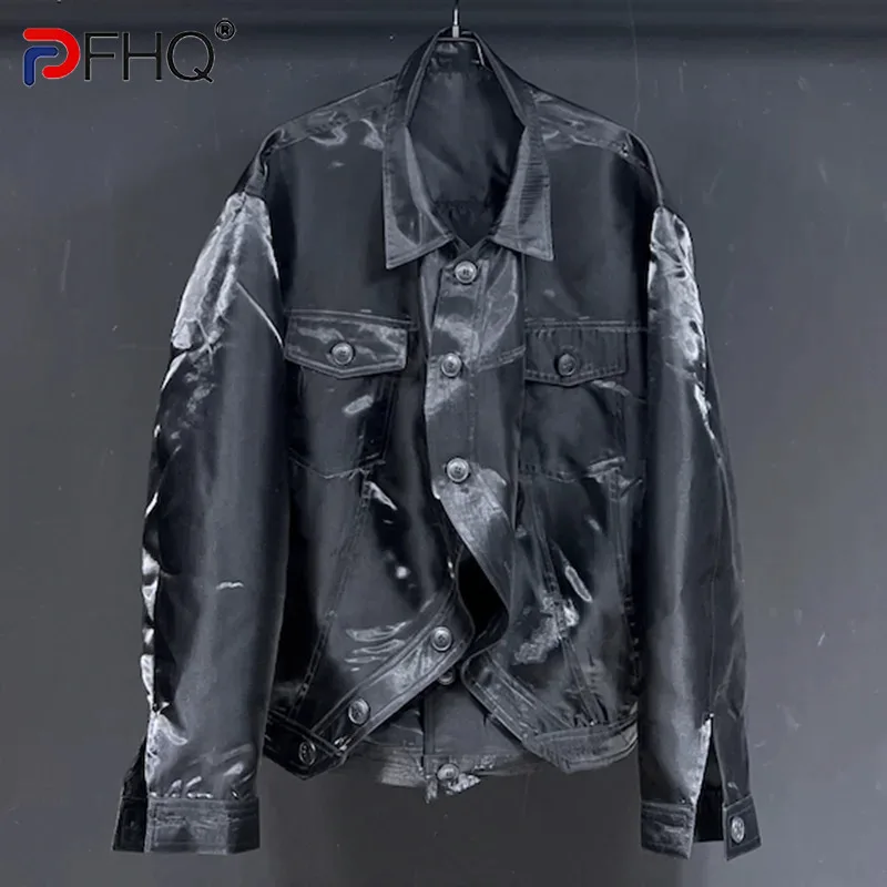 

PFHQ Men's Arc Short Twisted Pleated Jackets Glossy Thin Irregular Design Silhouette Handsome Personality Coat Autumn 21Z3451