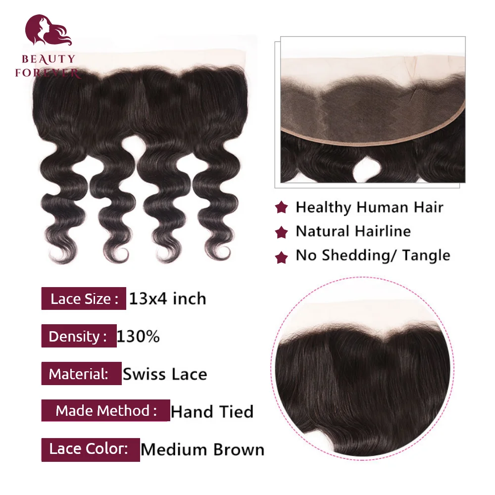 Beauty Forever Brazilian Body Wave Lace Frontal Closure 13*4 Free Part Ear to Ear Virgin Human Hair 10-20inch