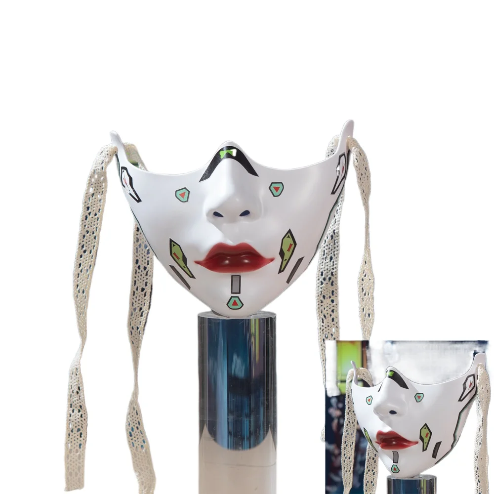 Labbro rosso Mezza faccia COS Puntelli di bellezza Collezione di decorazioni Decorazione mezza faccia Vento meccanico Maschere per uomini e donne adulti - immagine 5