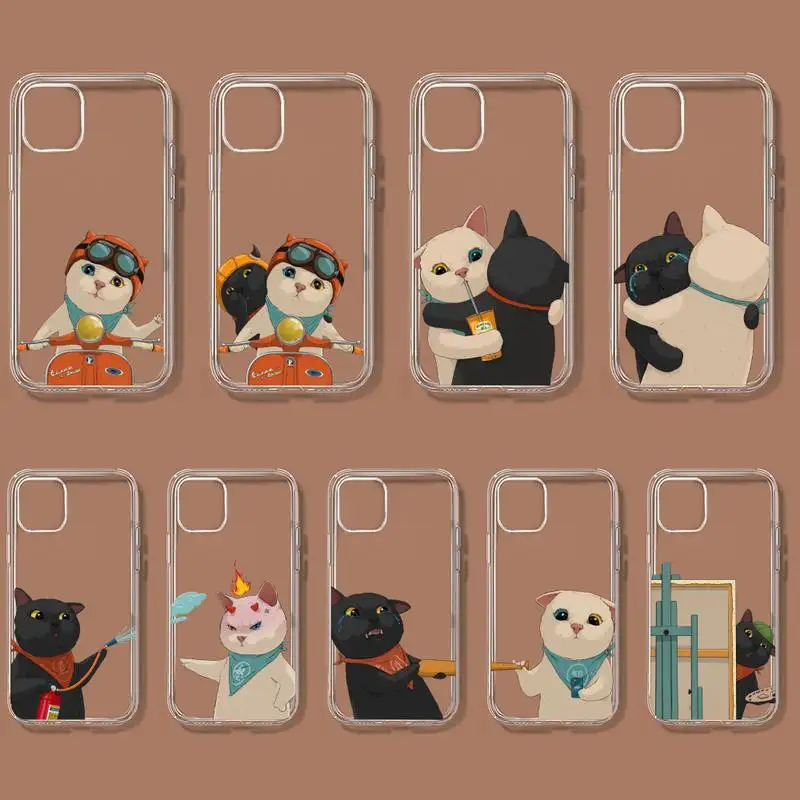 Custodia Per Telefono Gatto In Bianco E Nero Cartone Animato Per Iphone 11 12 Mini 13 14 Pro Xs Max X 8 7 6S Plus 5 Se Xr Custodia Trasparente