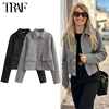 TRAF 2024 Bomber Jacket Women Button Cropped Jackets for Women Long Sleeve Women's Jackets Streetwear Coat for Women Outerwears 1