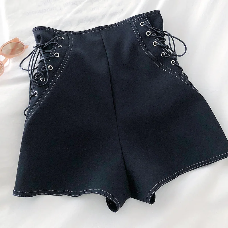 mom shorts Casual High Waist Leg Female Denim Korean Fashion Pants Summer Straight Bandage Zipper Wide Casual Punk Womens Shorts burberry shorts