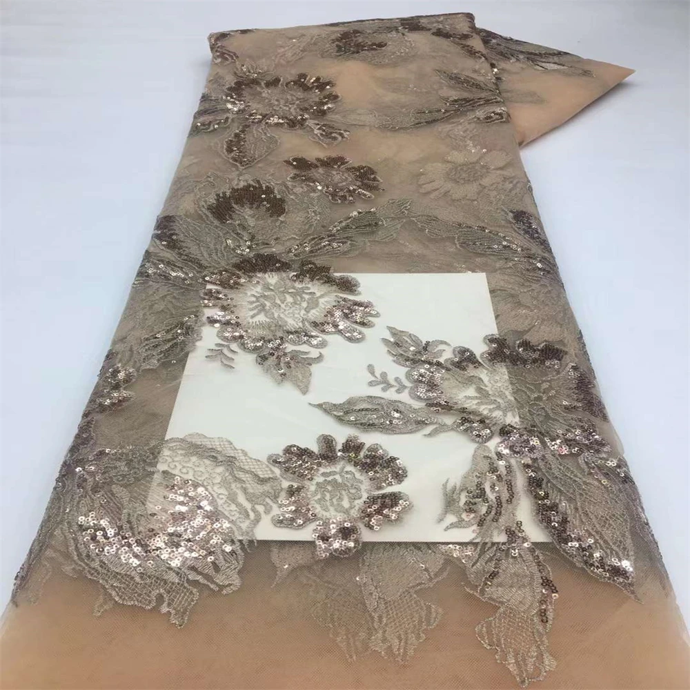 

African Lace Fabric 2023 High Quality 5 Yards For Women Wedding Party Embroidery Sequins French Lace Tulle Lace Fabric xx-0140