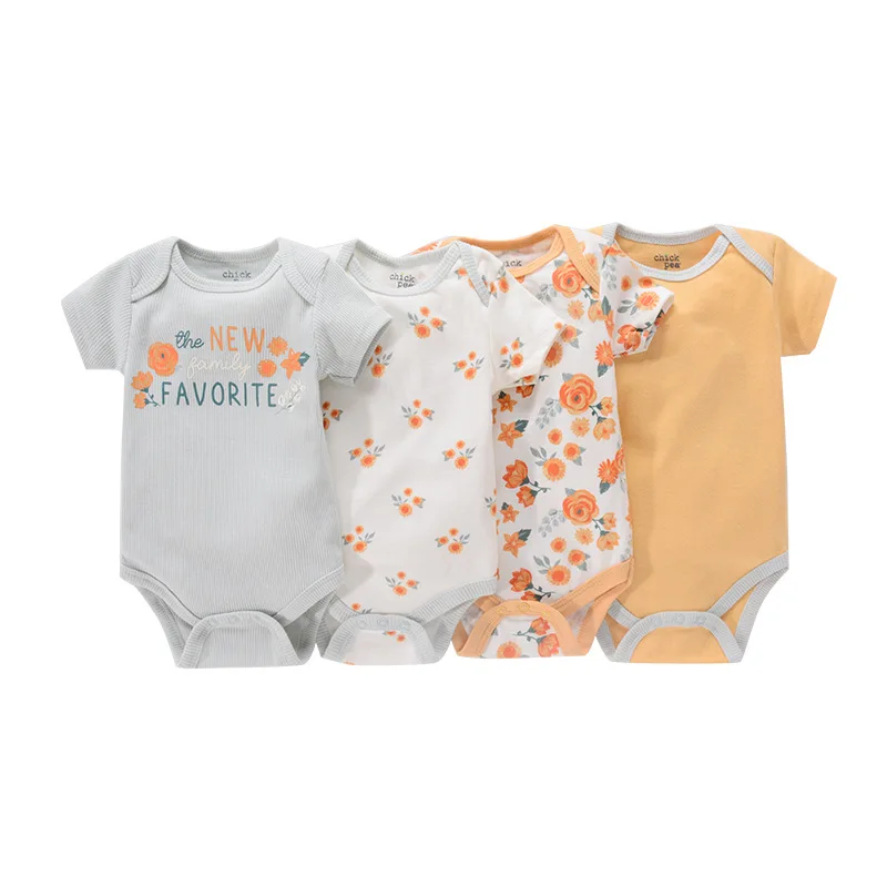 1/4Pcs Newborn Bodysuit Baby Boy Short Sleeve Jumpsuit Cartoon Print Toddler Girl Cotton Clothes 0-12Month Infant Romper Outfits 3