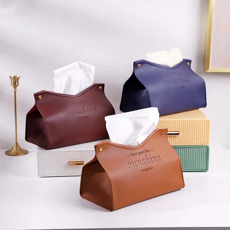 Tissue Box Tissue Dispenser Napkin Holder Living Room Dining Room Tissue Box Environmentally Friendly Leather Multi-purpose Solid Color Creative Napkin Storage Box