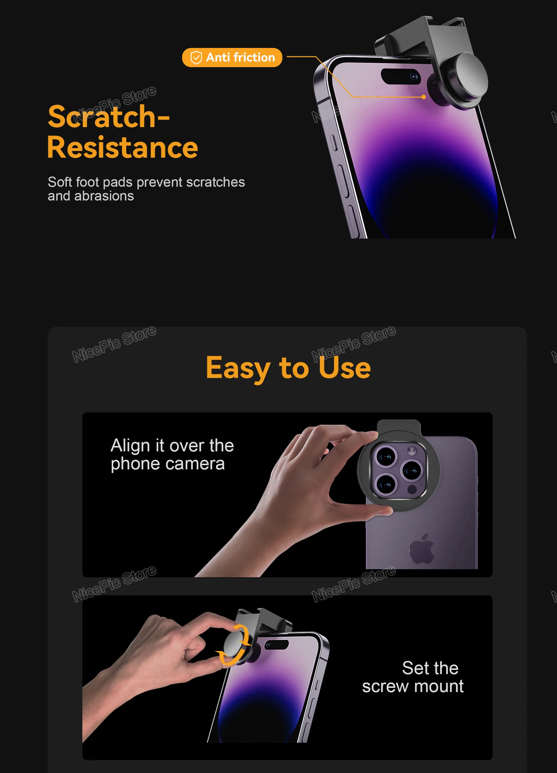 Fotorgear 58mm Universal Phone Filter Kits CPL Star Variable ND Filter for smartphones/iPhone 13 14 15 Pro Max/Huawei/Xiaomi 3