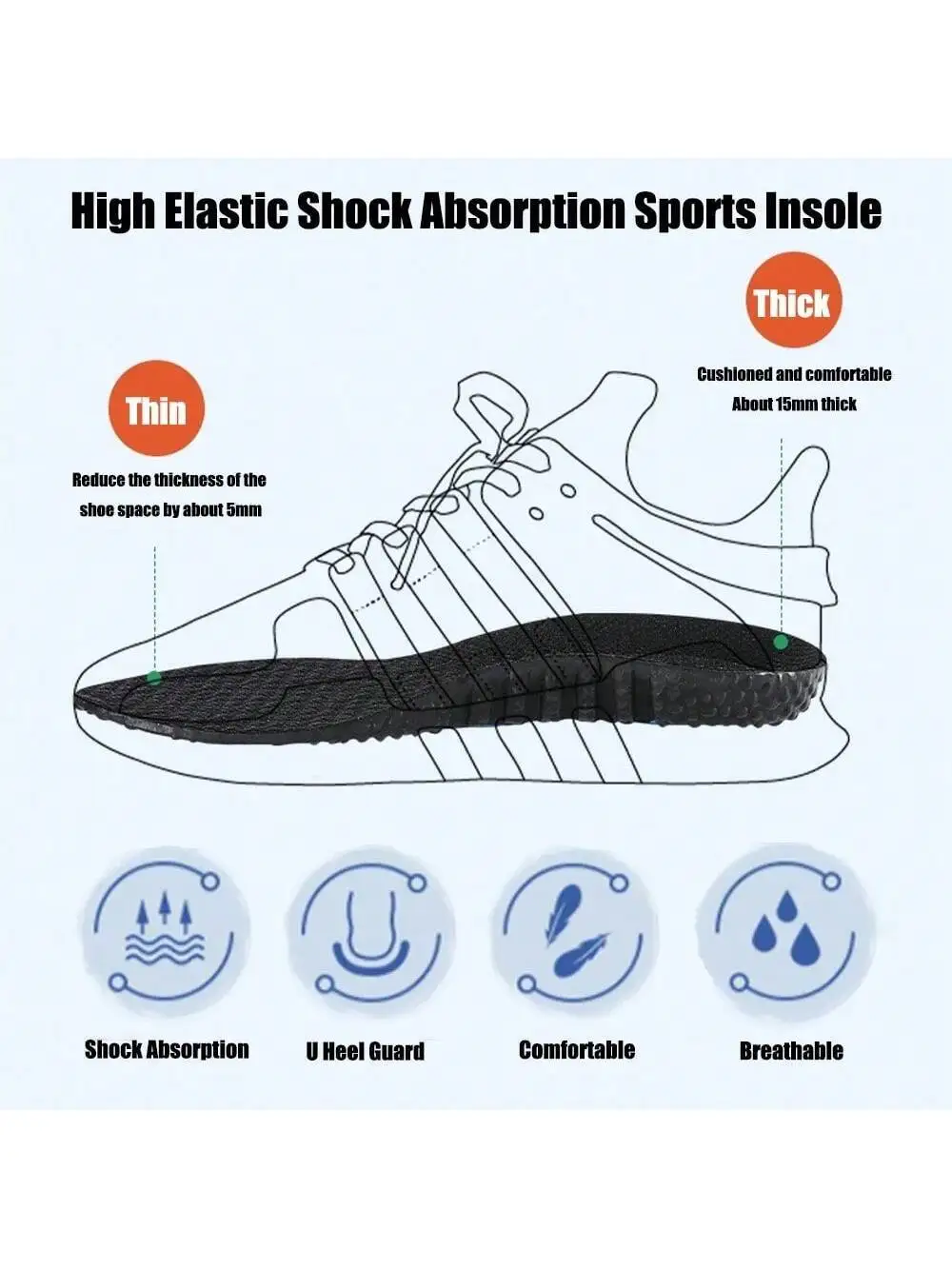 Sports Insoles For Shoes Sole Shock Absorption Deodorant Cushion Running Insoles For Feet Arch Support 1 Pair
