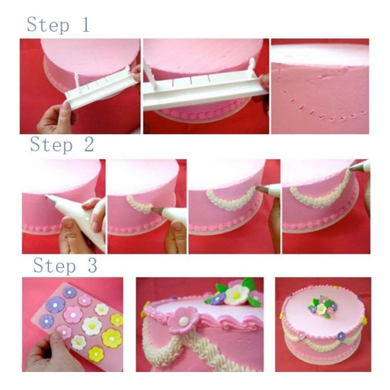 Description Picture 3 of item1 set Fondant Cake Arc Decorating Aid Fondant Tool Rim Scale Baking Ruler Sugarcraft Lace DIY Bakeware Tableware Kitchen Tools