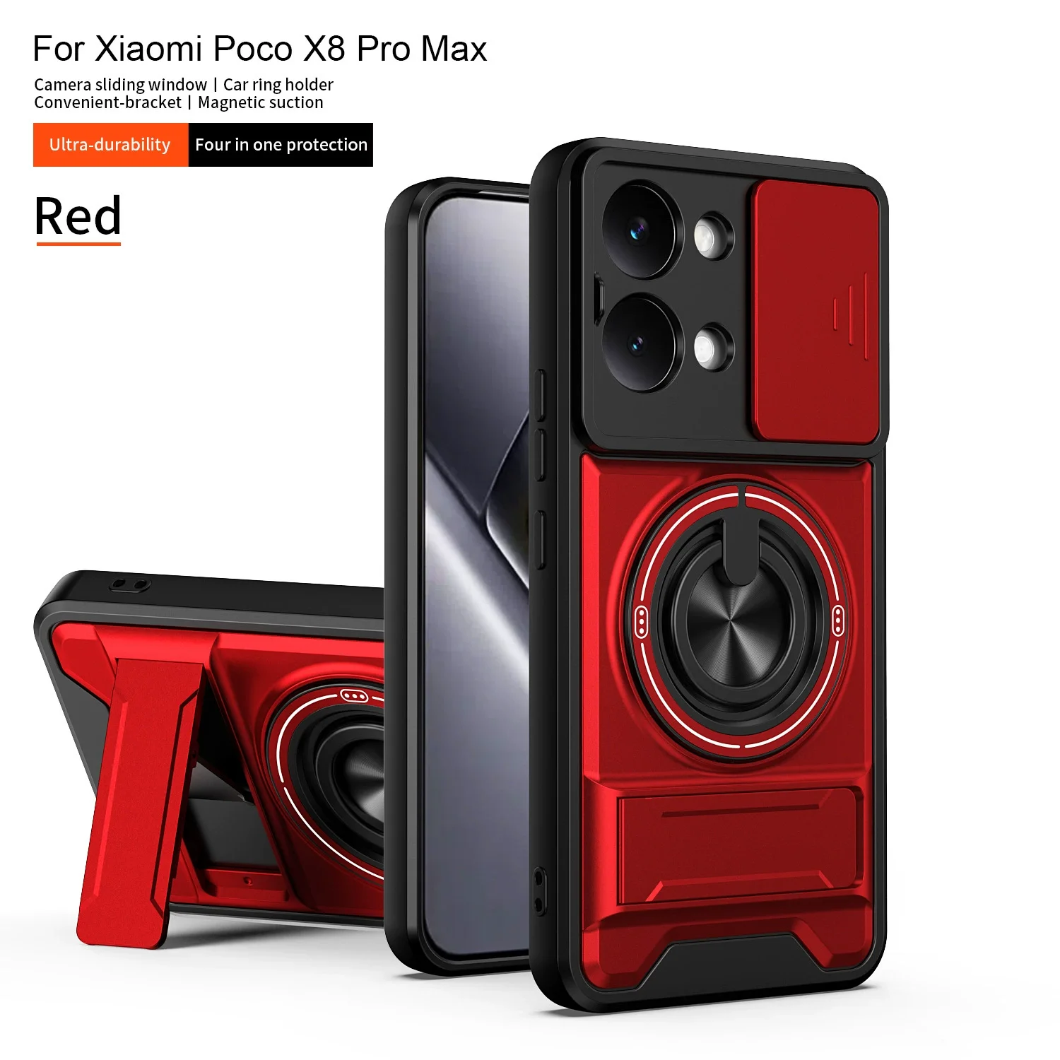 Magnetic Stand Armor Case with Slide Camera Protector and Kickstand