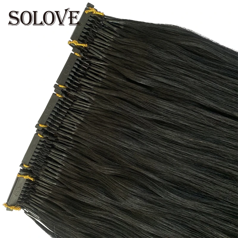 Solove Straight 6D-2 Virgin Human Hair Extensions Handmade Seamless Loop Micro Ring Hair Extensions 10-30&rdquo; 50g/set Natural Color
