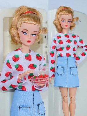 1/6 Set Strawberry shirt & jeans skirt for Barbie Clothes for Barbie Dolls Accessories Princess Clothing Toy 11.5"| | -