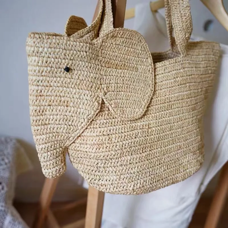 Lafite Grass Crochet Hand Woven Elephant Bag Vacation Beach