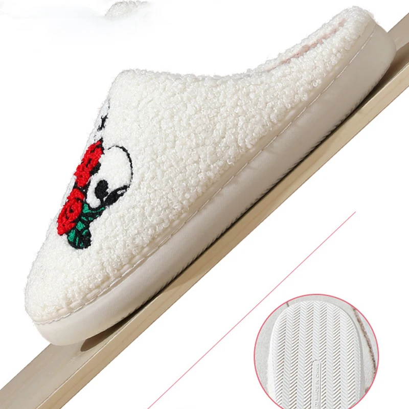 Halloween Bat Pattern Fur Slippers Women Slip On Keep Warm Home Slippers Woman Closed Toe Non Slip Indoor Cotton Slides Lady