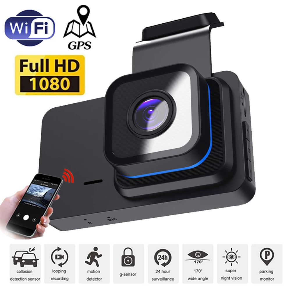 

Автомобильный видеорегистратор WiFi Full HD 1080P, автомобильная камера, ночное видение, привод, видеорегистратор, черный ящик, Автомобильный видеорегистратор, GPS, парковочный монитор