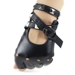 Unisex Artificial Leather Half-Finger Gloves Theatrical Punk Hip-Hop Driving Motorcycle Performance Party Fingerless Mittens