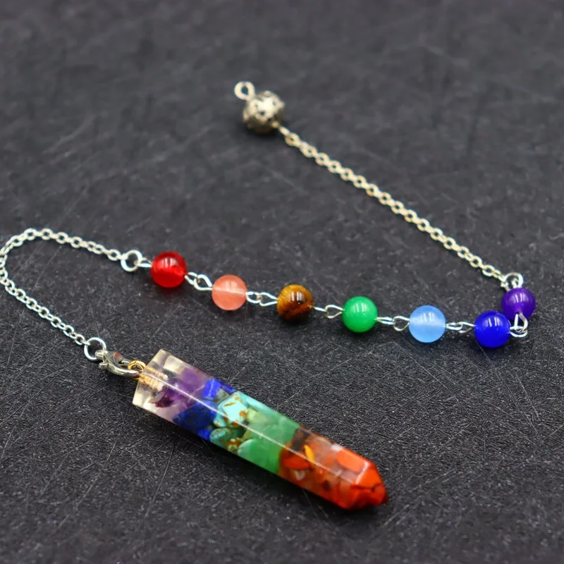 7 Chakra Healing Crystals Pendulum for Dowsing Divination Quartz Natural Stone Pendulums Reiki Pendant Pendulo Hexagonal Column