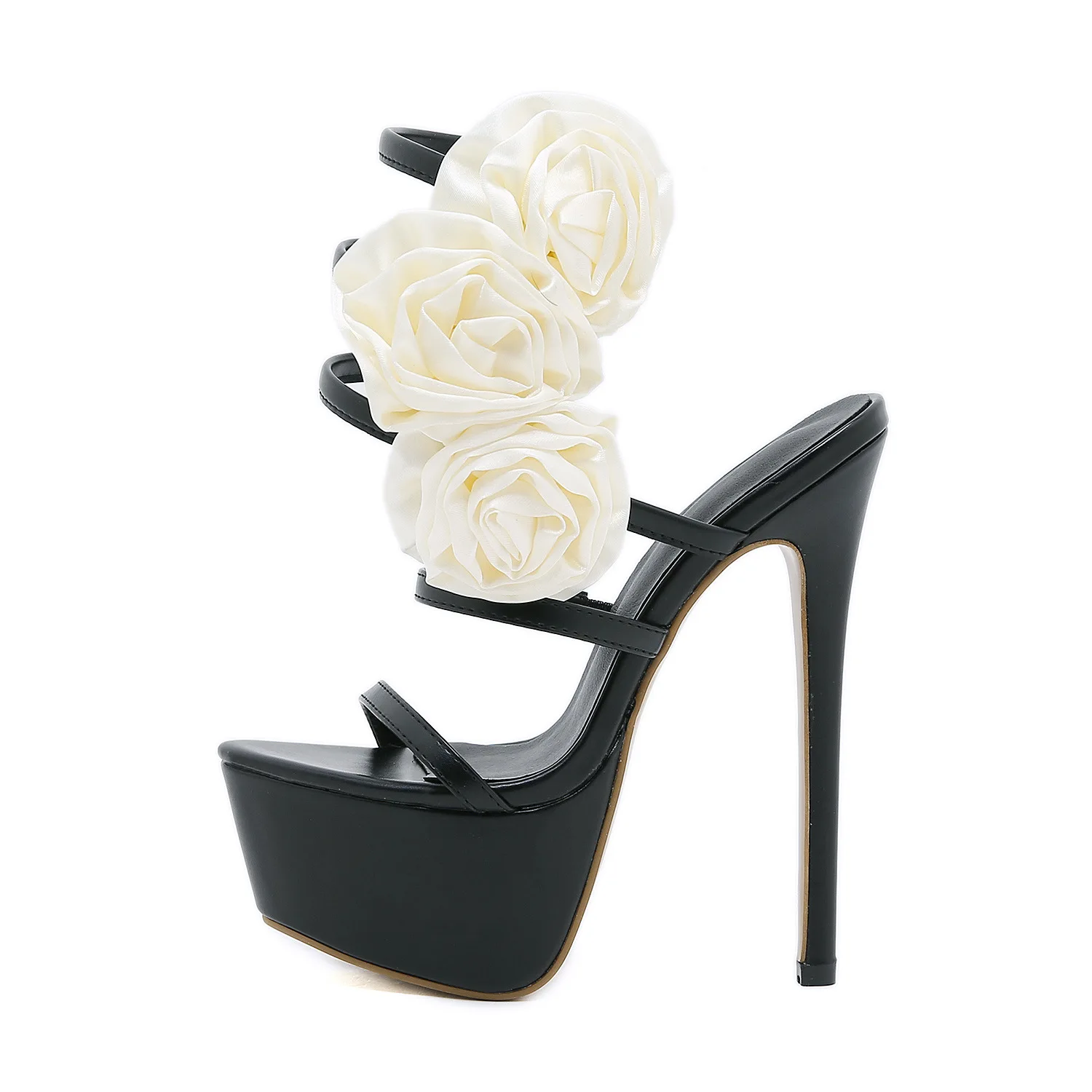 New Round Head Straight Line with Flower Snake Shaped Wrapping Waterproof Platform Slim High Heels Fashionable Sandals for Women