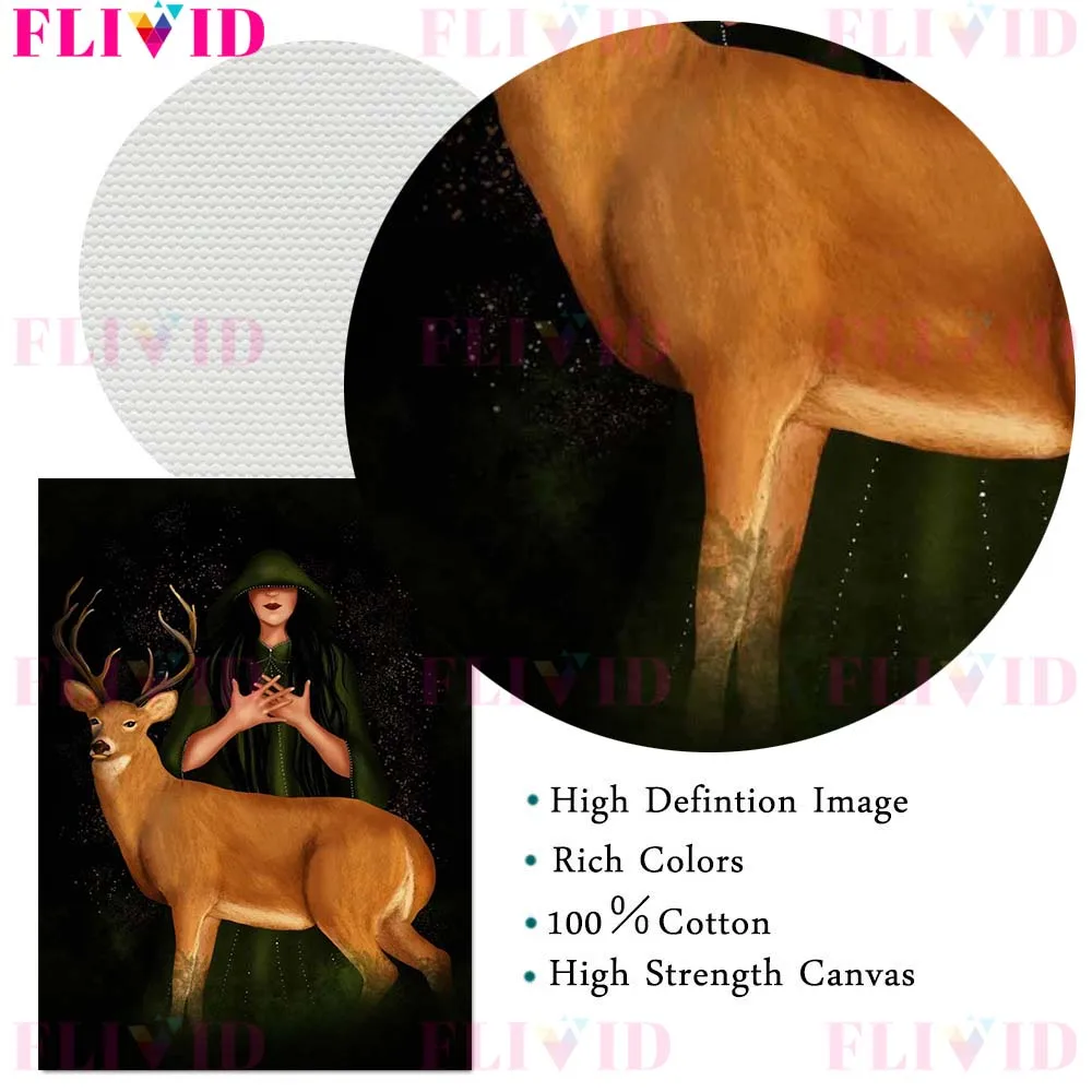 Description Picture 3 of itemMoon Moth,Phoenix,Snake,Panther With Seductive Long-Haired Witch Wall Art Canvas Print Nature Witchcraft Art Poster Print Decor