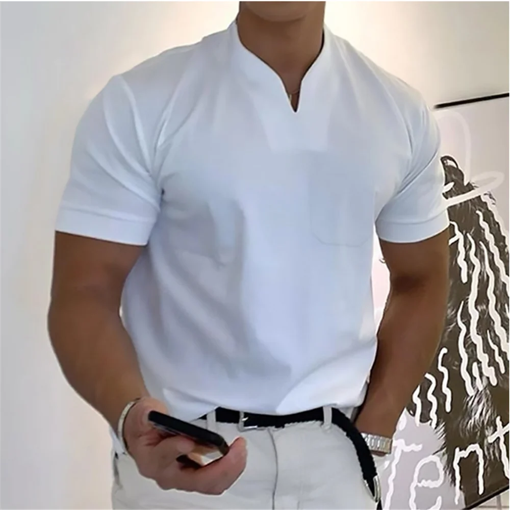 T Shirts Men Polo Short Sleeve V-Neck Solid Color Golf Workout Fitness