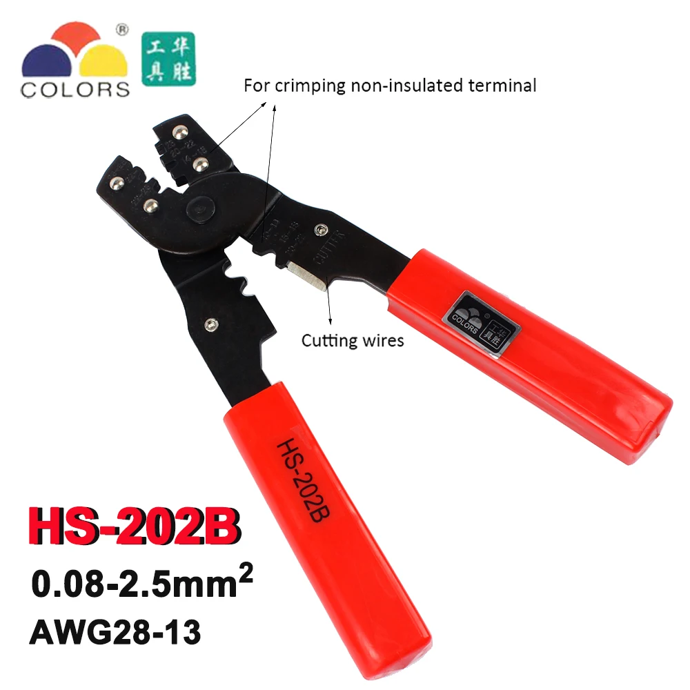

Multi-functional Tool Plier HS-202B Crimping Pliers 0.08-2.5mm2 AWG28-13 for Crimping non-Insulated Terminal and Cutting Wires