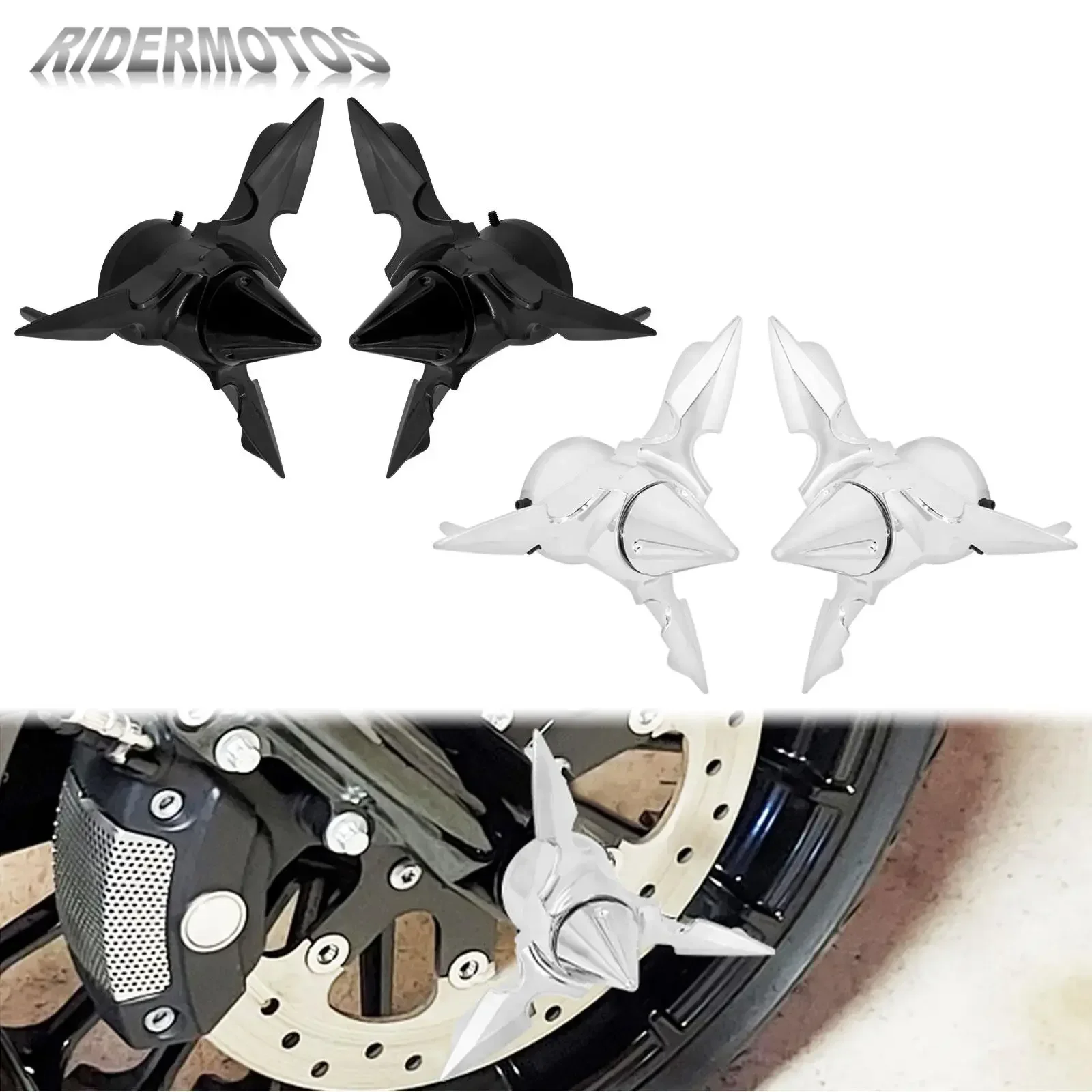 

Motorcycle 2Pcs Spun Blade Spinning Front Axle Cap Nut Covers Black/Chrome For Harley SportsterXL Touring Road King Dyna Softail