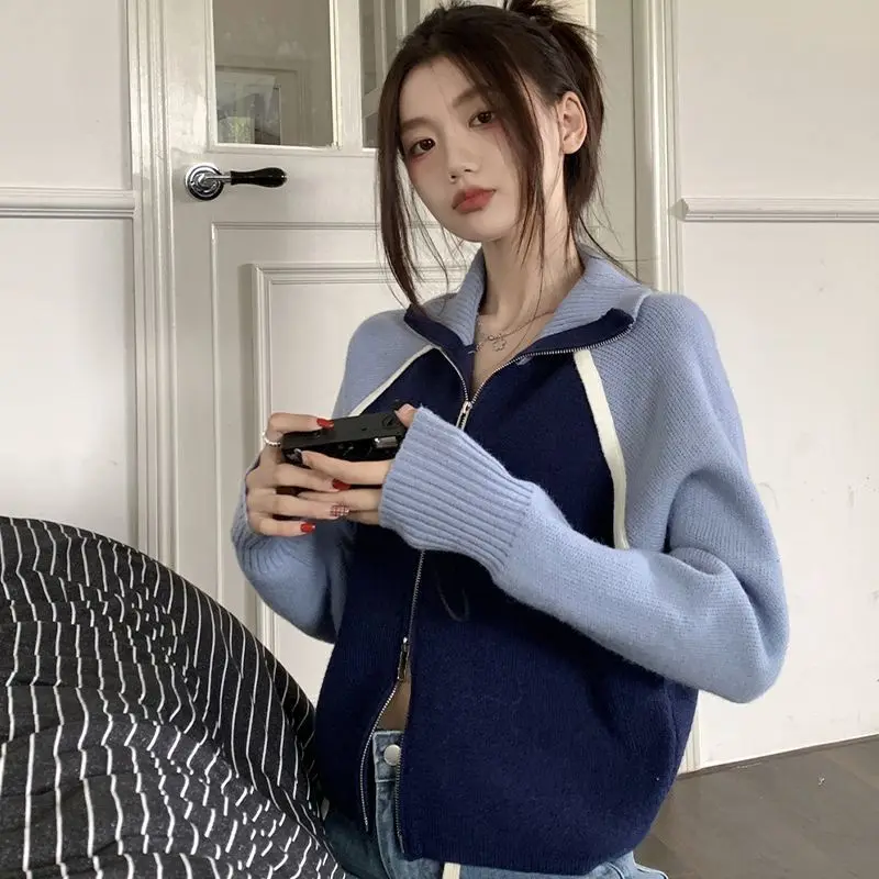 용수철 한국 스타일 여성 프린트 스웨터, 캐주얼 루즈 지퍼, 루즈 니트 가디건, 스웨터 의류, V07, 가을, 2023 신상