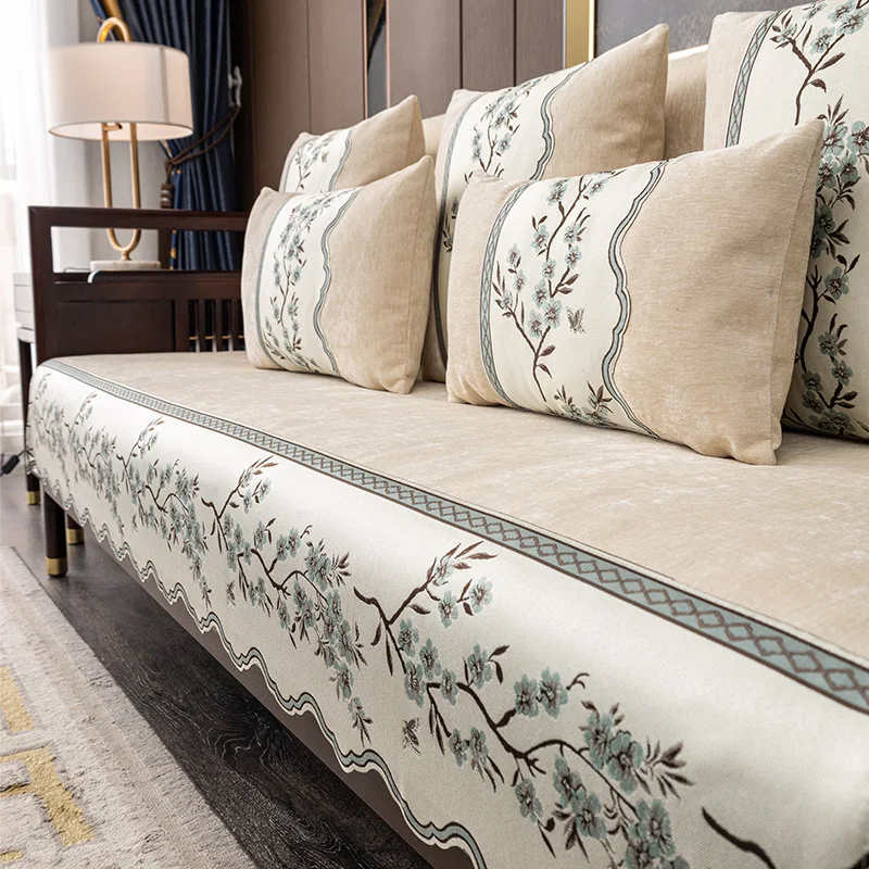 Chinese Lace Sofa Covers Jacquard Sofa Cushion Exquisite Embroidery Antiskid Combination Sofa Towel Covers for Living Room Decor 2