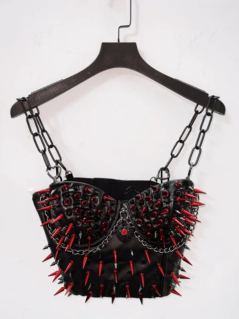Red Spike Cropped Bustier Top 5
