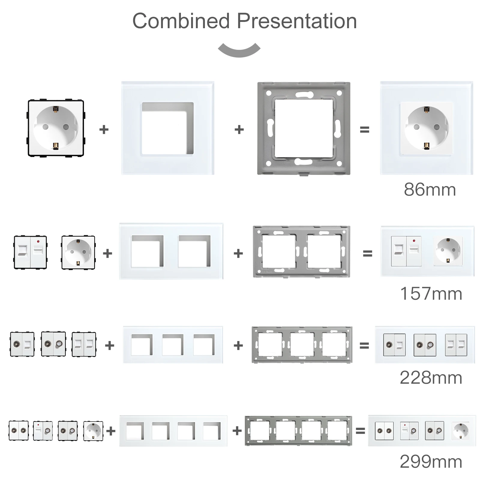 BSEED EU Standard Wall Socket with USB RJ45 TV Satellite Plug Glass Panel DIY Free Combination Function Part for Home Automation 4