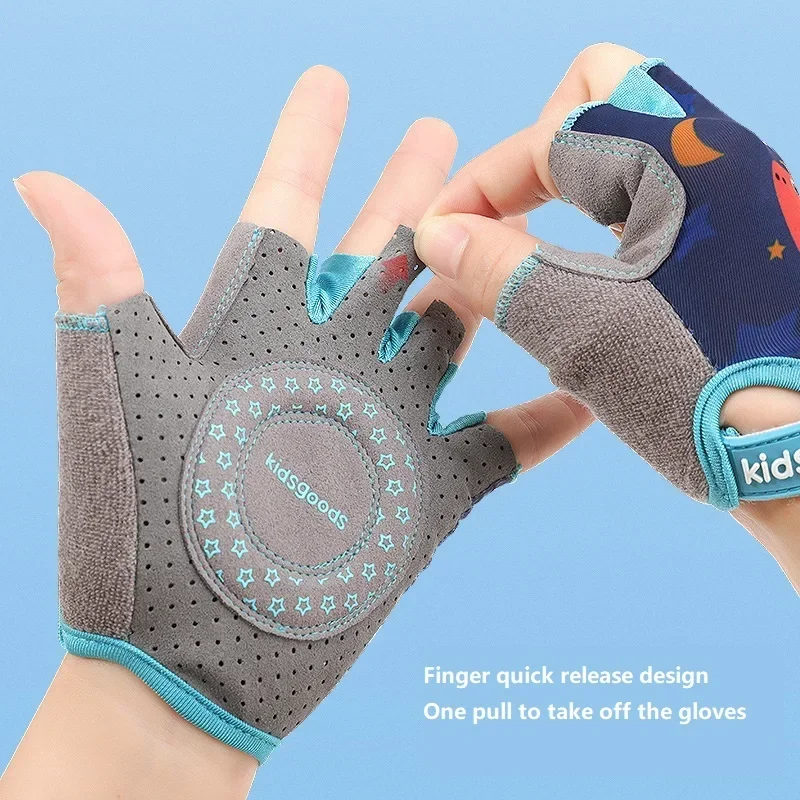 Kids Children Fingerless Gloves Half Finger Cycling Glove Boy Girl Bike Bicycle Skating Training Exercise Protection Gloves 4