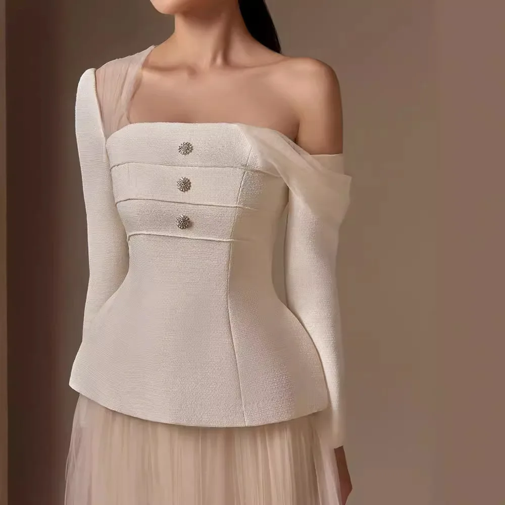 Vietnam Elegant Outfit Women's 2024 Summer New Fashion Shoulder Waist-Controlled Top Lace Mesh Skirt Elegant Ladies Two-Piece