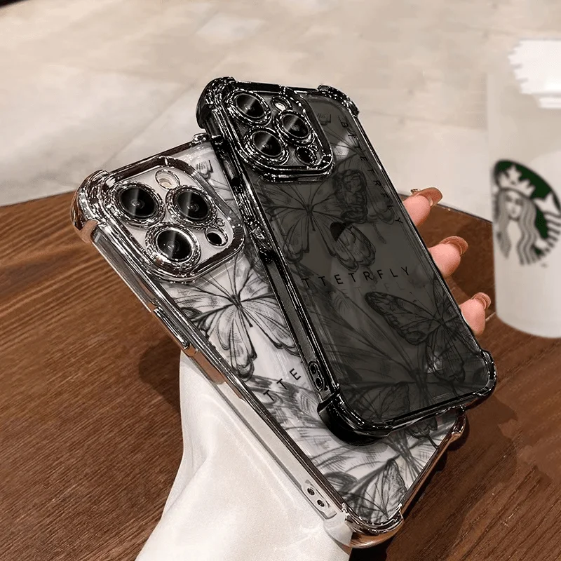 Elegant Black Butterfly Plating Phone Case