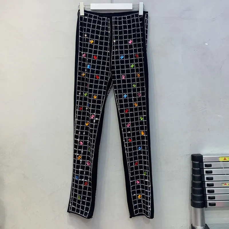 2023 Winter Clothes New Fashion Elastic Waist Color Rhinestone Leggings Ladies Streetwear Slim Fit Heavy Industry Leggings Women