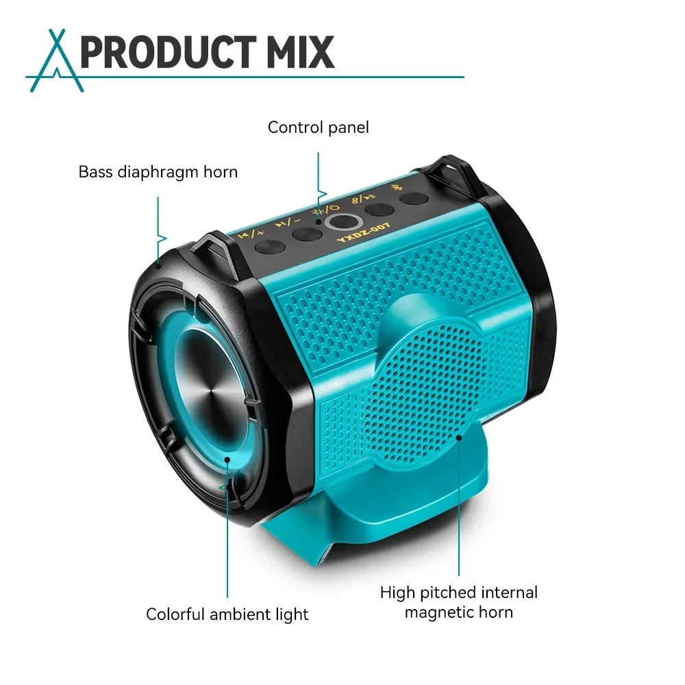 Draadloze Bluetooth Speaker Mt007 6d Surround Sound Met Schouderriem Luidspreker Versterker Voor Makita 18V Batterij