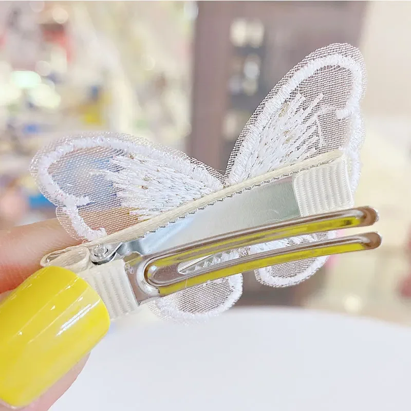 Korean Cute Baby Girls Hairpin Candy Embroidery Fabric Pearl Butterfly Hairpin Female Small Bangs Edge Clip for Kids Accessories