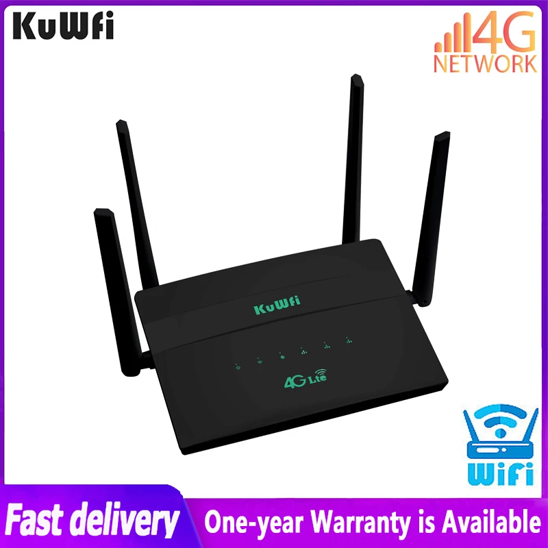 Kuwfi 4G Router 300Mbps Lte Router Cat4 Wireless Wifi Con Slot Per Sim Card Rj45 Wan Lan 4 Antenne Esterne Supporto 32 Utenti
