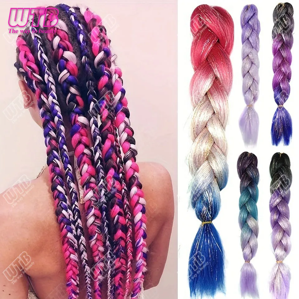 Women's Jumbo Glitter Synthetic Braids Extensions - Long Straight Ombre Hair with Tinsel Highlights for Halloween party use 2