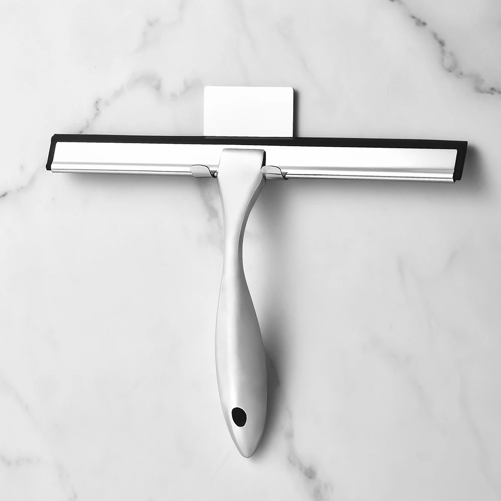 12-Inch Stainless Steel Shower Squeegee With Hooks & Spare Blade - Streak-Free Clean For Glass, Mirrors & Cars