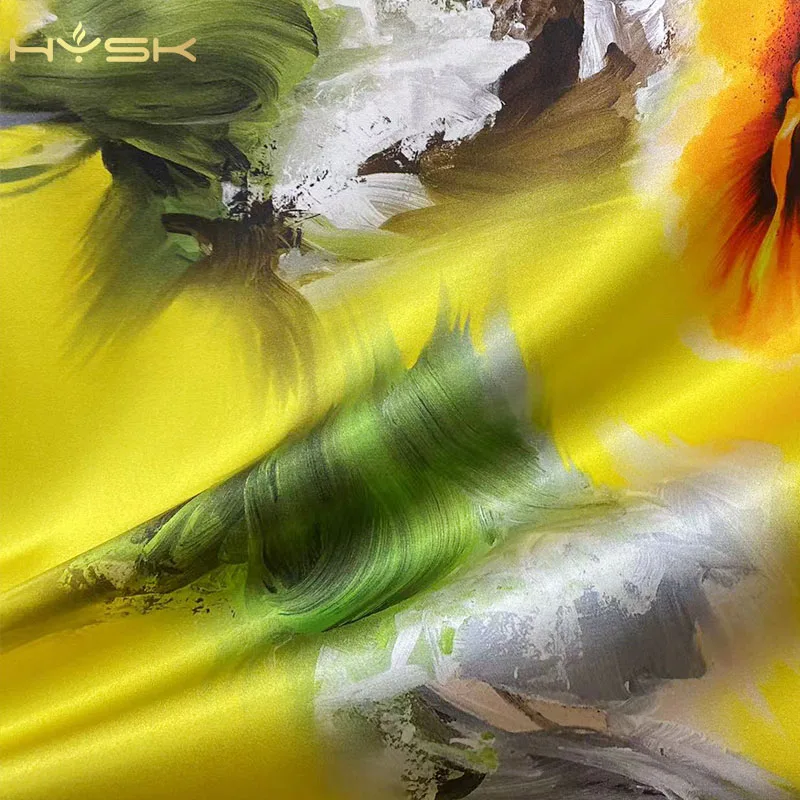 HYSK 천연 실크 새틴 원단 중국 꽃 프린트, 두께 19mm, 천연 소프트 크레페 드 신, 무독성 섬유 계량기, 원피스 E3061
